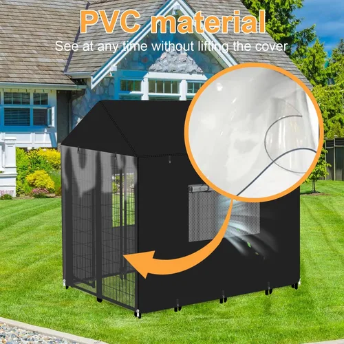 Vista 5 de Funda para perrera para perros al aire libre, cobertura completa, 600D, impermeable y duradera, para jaula de perro de 4.2 pies de profundidad x 4.2