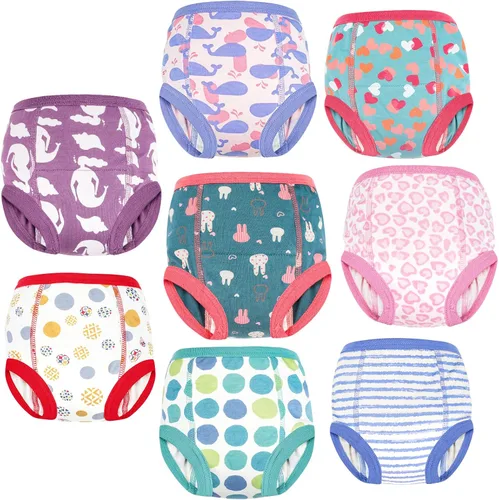 Vista 8 de MooMoo Baby Paquete de 8 pares de ropa interior de entrenamiento para ir al baño de algodón absorbente para niños y niñas, tallas 2T a 9T Flor