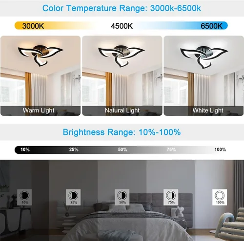 Vista 2 de DELIPOP Lámpara de techo moderna, lámpara de techo regulable de 21 W, control remoto, 3 luces de flores LED para comedor, dormitorio, comedor, cocina
