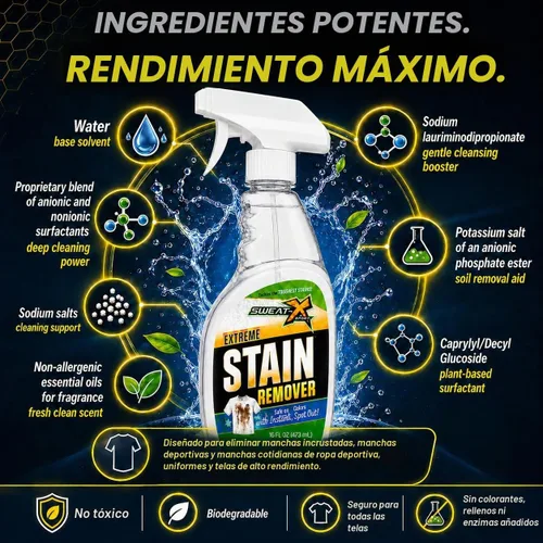 Vista 10 de SWEAT X Extreme Spray Quitamanchas para Ropa - Spray Quitamanchas Profesional para Lavandería para Telas de Alto Rendimiento y Ropa Deportiva