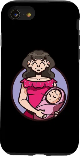 Vista 18 de iPhone XR dibujos animados madre sosteniendo bebé ilustración para niños caso