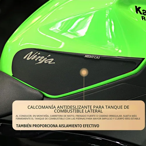 Vista 4 de Kit de almohadillas para tanque de motocicleta Kawasaki Ninja 400 Compatible, protector de tanque de combustible adhesivo para rodilla lateral