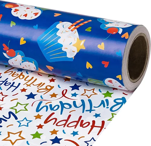 Vista 19 de RUSPEPA Rollo de papel de regalo de estraza - Patrón colorido de globos de cumpleaños - 30 pulgadas x 100 pies