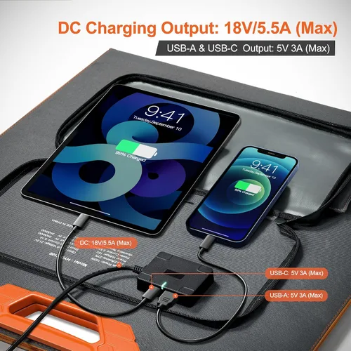Vista 4 de Paneles solares de 100 vatios portátiles, 24% de alta eficiencia, 18V, cargador solar plegable con salidas USB para estaciones de energía