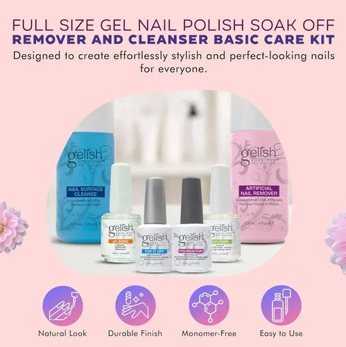 Vista 2 de Gelish Kit de cuidado básico de esmalte de uñas en gel de tamaño completo y limpiador