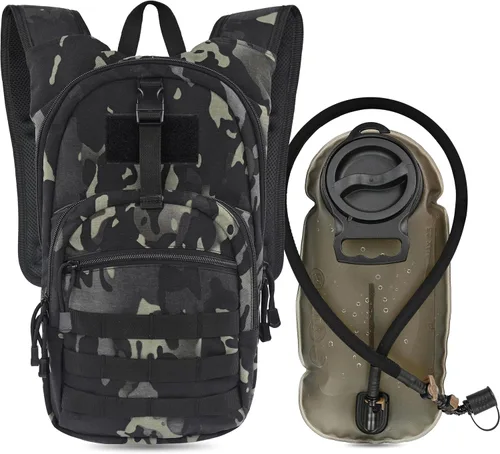 Vista 9 de MARCHWAY Mochila de Hidratación Táctica Molle con Vejiga de Agua de TPU de 2.5L, Mochila Militar Organizada de Perfil Bajo para Senderismo, Canela