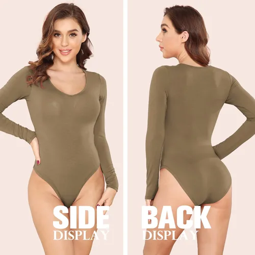 Vista 4 de LAOLASI Body con cuello en V para mujer, ajustado, casual, extensor