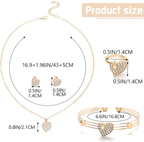 Vista 3 de Edary Conjunto de joyas de corazón para mujer, collar de oro para el día de San Valentín, conjunto de aretes con colgante de diamantes de imitación