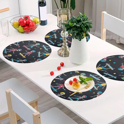 Vista 6 de Playful Skeletons Black PVC Placemat, Non Slip Heat Resistant Placemats for Kitchen one sizex6