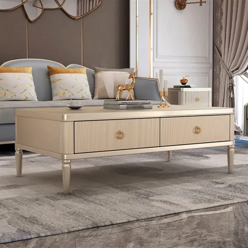 Vista 6 de Mesa auxiliar para sofá de sala de estar, mesa auxiliar moderna plateada, mesa de centro rectangular, mesa de sofá con 2 cajones y patas de madera