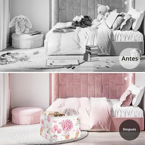 Vista 2 de Clastyle Cesta de almacenamiento para niños, diseño de flores rosas, cesta