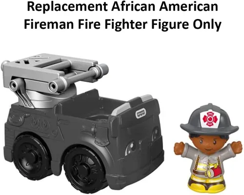 Vista 5 de Pieza de repuesto para Fisher-Price Little People to The Rescue Fire Truck Playset – GGT34 ~ Figura de bombero afroamericano de repuesto ~ Funciona