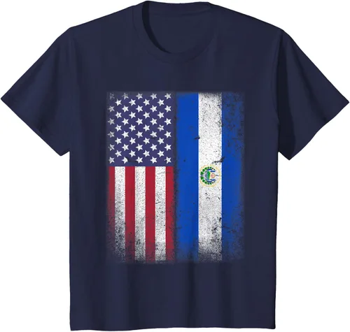 Vista 17 de Salvadoran American Flag El Salvador Salvadorean Salvadorian T-Shirt for Women Kids Men