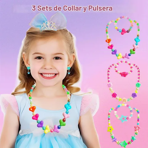 Vista 3 de ELEMIRSA Conjuntos de joyas para niñas pequeñas, accesorios de vestir, juego de juguete para niños pequeños