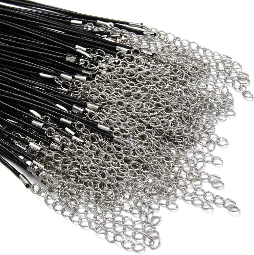 Vista 3 de 60 piezas de cordón encerado para la fabricación de joyas, cuerda de collar con cierre para pulseras y colgantes, negro
