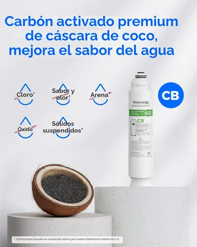 Vista 4 de Waterdrop Filtro G3-2CFCB, repuesto para sistema de ósmosis inversa Waterdrop G3-W, G3P600 y G3P800, paquete de 2 filtros G3-N1CF y 1 filtro