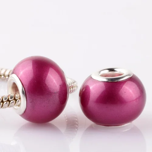 Vista 5 de RUBYCA Mezcla de perlas de imitación de cristal de Murano pulsera de encanto europeo espaciador color plata 100pcs DIY