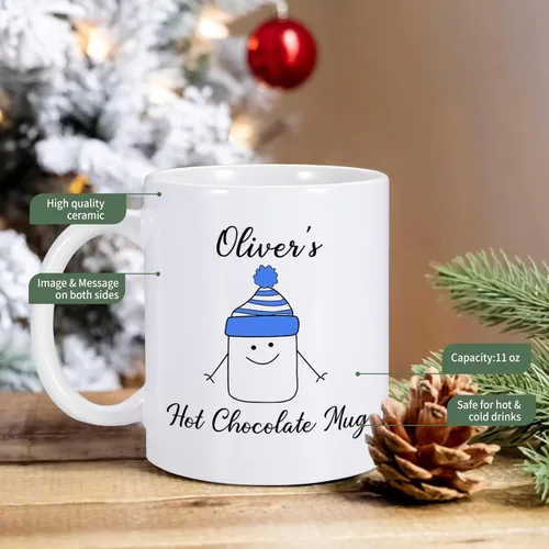 Vista 4 de COLBEAR Taza de café de Navidad con nombre personalizado, cerámica de 11 onzas, taza de cacao caliente personalizada, regalo para niños, apto