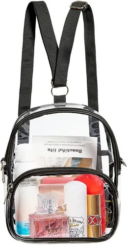 Vista 4 de COVAX Mini mochila transparente, aprobada para estadios, mochila transparente para mujer, para el trabajo, viajes de seguridad, conciertos y eventos