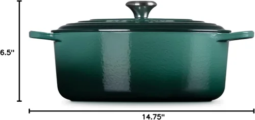 Vista 8 de Le Creuset - Olla holandés redonda con tapa de cocina, hecha de hierro fundido esmaltado, 6.75 cuartos de galón, color alcachofa, colección signature