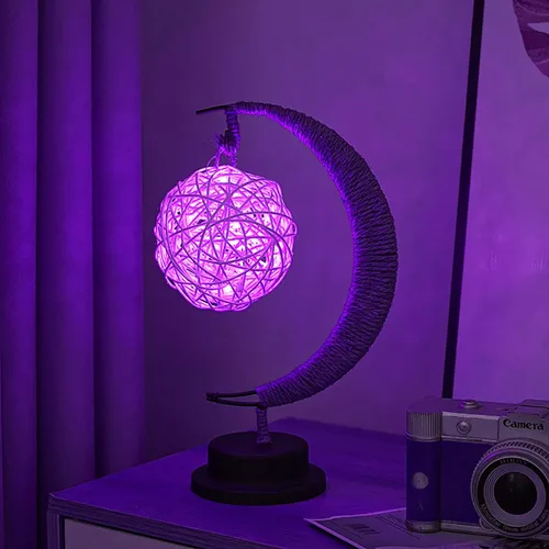 Vista 17 de Lámpara lunar encantada, lámpara LED colgante de luna, luz nocturna conmemorativa, adorno de Navidad para el hogar (manzana morada)