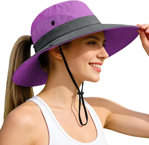 Vista 92 de Rosoz Sombreros de cola de caballo para mujer, protección UV, ala ancha 1 paquete-negro