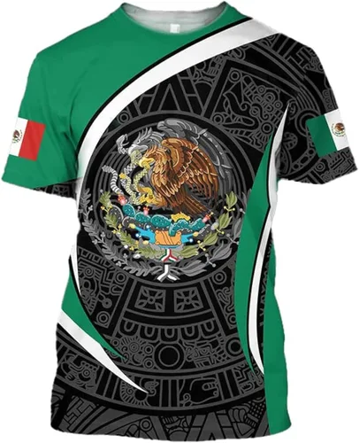 Vista 12 de FAYBA Camisas mexicanas aztecas de manga corta de verano México Jersey unisex 3D Camisas
