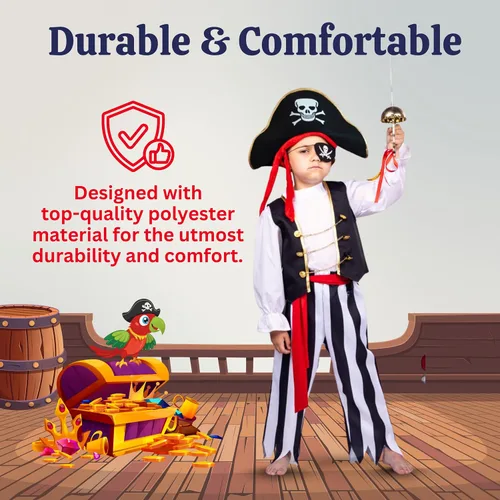 Vista 5 de Dress Up America Disfraz de pirata para niños, auténtico disfraz de pirata para Halloween, fiestas de cumpleaños y disfraz de juego de roles