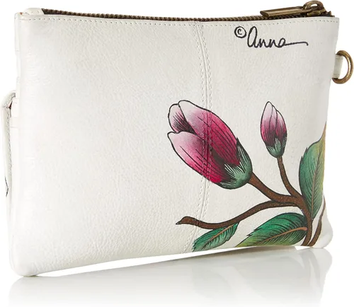 Vista 2 de Anna by Anuschka Cartera organizadora de cuero pintada a mano para mujer, Peonía Marfil