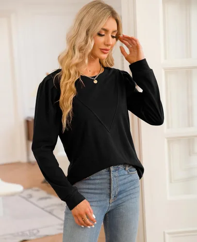Vista 2 de XIEERDUO Sudaderas para mujer, cuello redondo, manga larga, básicas, casuales, túnica para leggings