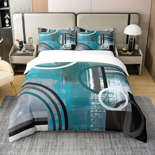 Vista 12 de Erosebridal Juego de ropa de cama de 100 % algodón a cuadros para niños y niñas, funda de edredón a cuadros, funda de edredón moderna geométrica