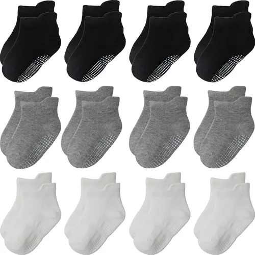 Vista 42 de Calcetines antideslizantes con agarre para tobillos, paquete de 12 unidades para niños pequeños, niños y niñas, lindos calcetines de algodón