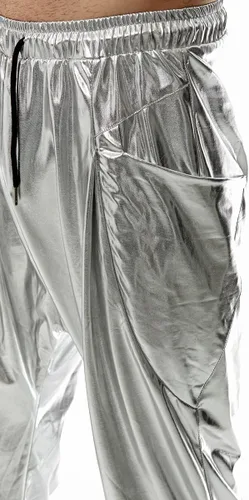 Vista 7 de GRAJTCIN Pantalones de discoteca metálicos para hombre, pantalones de lentejuelas de los años 7080, con cordón en la cintura, pantalones de fiesta