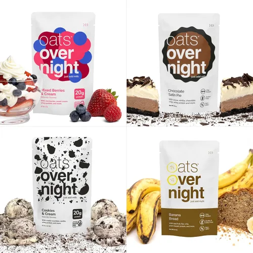 Vista 8 de Oats Overnight Paquete de variedad definitivo - Batido proteico para el desayuno alto en proteínas, 5g de fibra - Harina de avena sin gluten, avena
