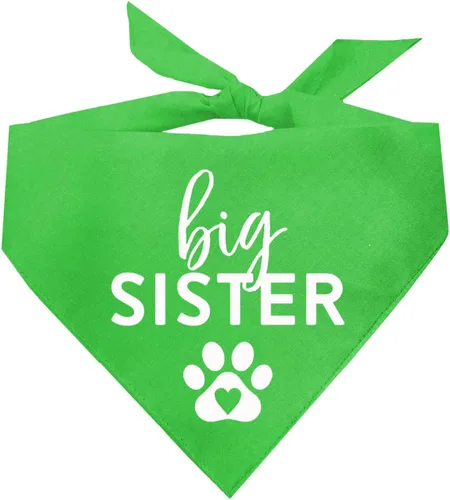 Vista 12 de Bandana para perro Big Sister con pata de corazón, triángulo ajustable 100% algodón, fabricado en Estados Unidos, para nuevo bebé, anuncio