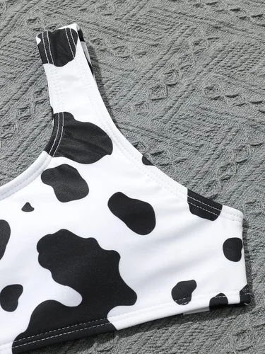 Vista 4 de SHENHE Traje de baño de 3 piezas con estampado de vaca y falda de playa para niña