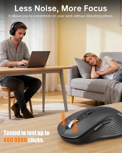 Vista 9 de TECKNET Ratón Bluetooth inalámbrico de 3 dispositivos con rueda de desplazamiento de 4 vías gris Metal Scroll Wheel, Silent Click, Ambidextrous