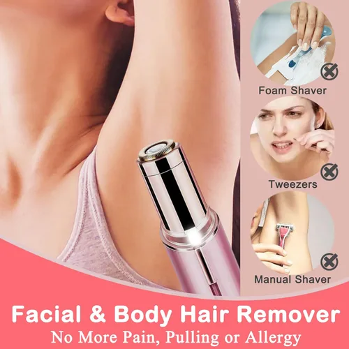 Vista 2 de LAIKME Depilación facial para mujeres, mini removedor de pelo, afeitadora eléctrica portátil para labios, barbilla, axila, melocotón fuzz, dedos