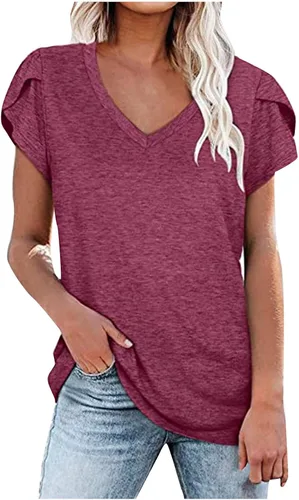 Vista 5 de Camisetas de verano para mujer, moda casual, cuello redondo, manga corta, de punto, color sólido, suéter