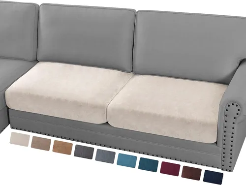 Vista 38 de PrinceDeco Fundas de cojín para sofá, funda elástica y lavable, funda de cojín ajustable de tela de terciopelo antideslizante, protector de muebles