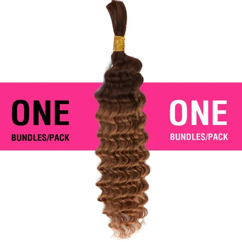 Vista 2 de Cabello humano trenzado para trenzas bohemias, rubio degradado T4/30, onda profunda a granel, micro trenzado, húmedo y ondulado, 18 pulgadas