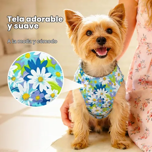 Vista 3 de BAEJMJK Juego de arnés y correa para perro con lazo sin tirones, arnés floral de margaritas para mascotas con anillo en D, chaleco de arnés de malla