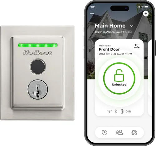 Vista 11 de Kwikset Halo Touch bloqueo inteligente con huella dactilar y WiFi, cerradura de puerta sin llave, desbloqueo automático por geolocalización