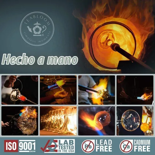 Vista 7 de Tetera de vidrio Teabloom segura para estufa y microondas con infusor de té de vidrio extraíble – Incluye 2 tés florecientes – Hervidor de té