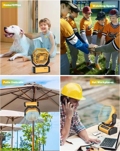Vista 6 de Ventilador recargable portátil de 70 horas 20000 mAh de 9 pulgadas con oscilación automática/remoto/temporizador/luz LED, ventilador de camping