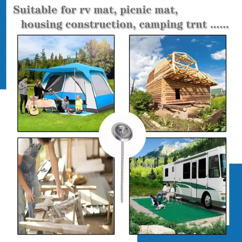 Vista 6 de 10 estacas para alfombras de caravana al aire libre, estacas de acero inoxidable en espiral para patio, utilizadas para fijar alfombras, tiendas