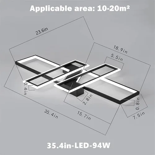 Vista 3 de Lámpara de Techo LED Moderna de 35.4", Luminaria Candelabro Regulable Negra de 94W, Rectangular, con Control Remoto Lámpara de Comedor, Lámparas