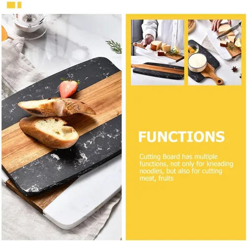 Vista 5 de Hemoton Tabla de cortar de madera con mango Tabla de cortar de madera rectangular con paleta para cortar carnicero colgante de placa de bistec