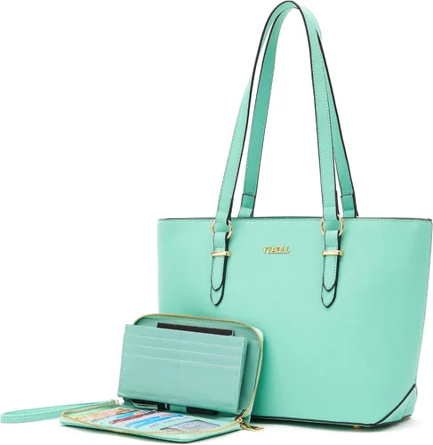 Vista 24 de YZAOLL Bolsos para mujer de cuero sintético, medianos y grandes, bolso de hombro, cartera, juego de bolso de mano y billetera