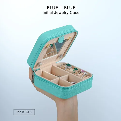 Vista 2 de Joyero de viaje para mujer, joyero azul pequeño, organizador de joyas, cajas de joyería para mujeres, mini estuche de viaje de viaje, regalos
